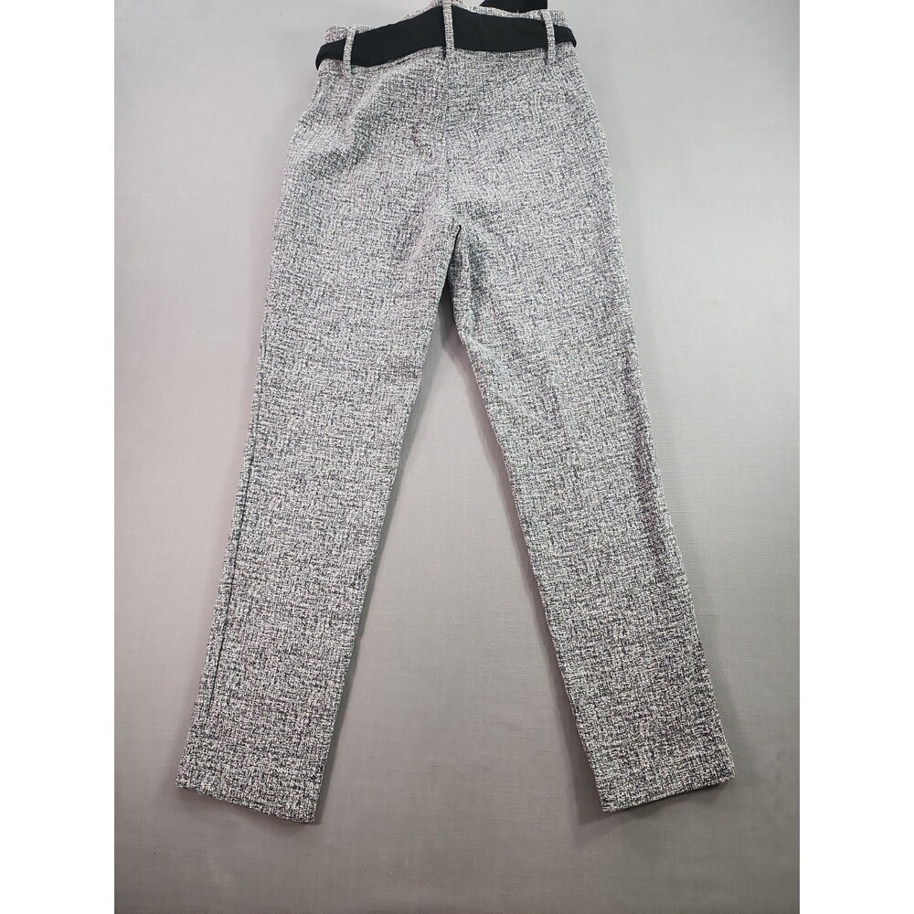 Women’s Black & White Tweed Print Dress Pants with Waist Tie Belt Office Career - Picture 6 of 8